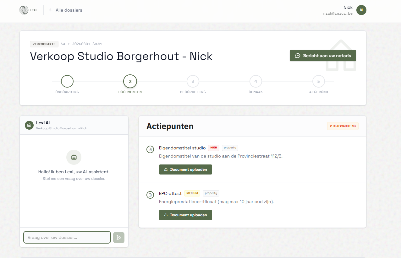 Lexi AI-assistent met automatische actiepunten voor een dossier